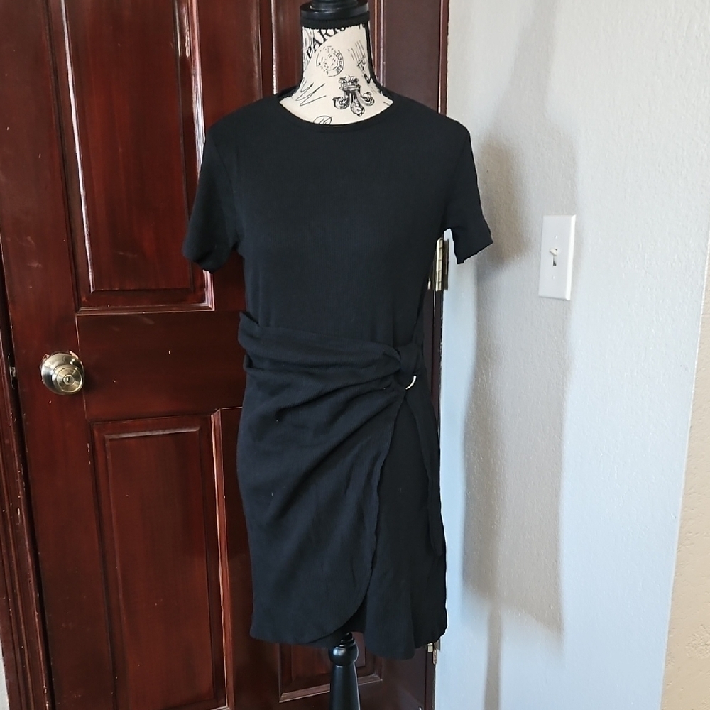 Black Knit Faux Wrap Dress Size XL